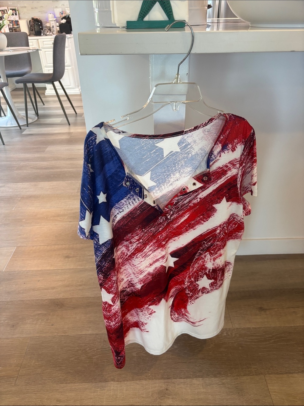 Patriotic Star Print Women’s Top - Red, White & Blue